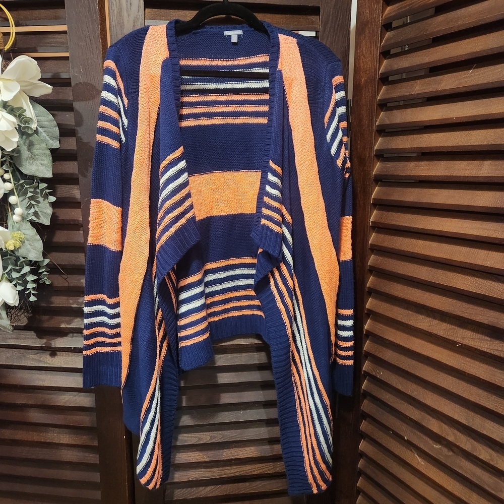 Charlotte Russe Vibrant Striped Cardigan - Orange and Blue